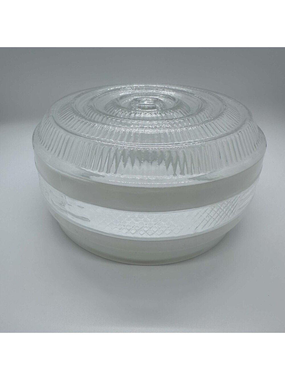 Vintage Art Deco Glass Ceiling Light Fixture Shade White Striped Bullseye EUC